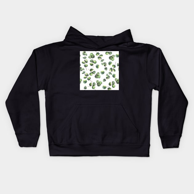 Watercolor pattern with eucalyptus sprigs Kids Hoodie by AnnaY 